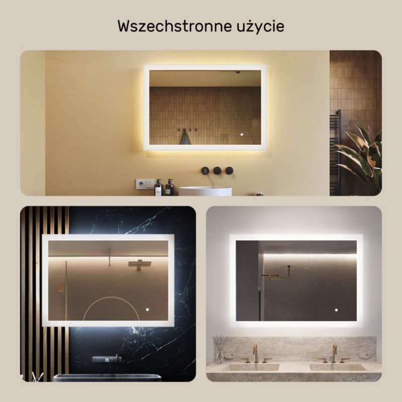 Rektangulært LED-spejl 100x70 cm med Touch Betjening