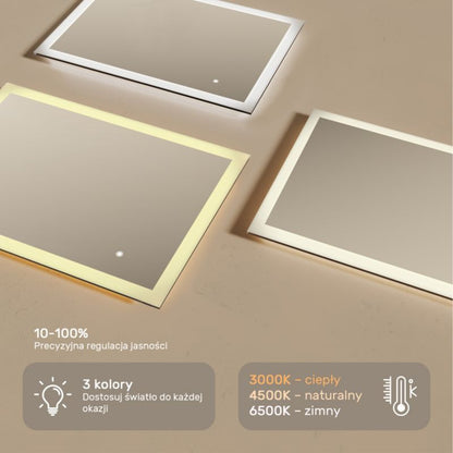 Rektangulært LED-spejl 100x70 cm med Touch Betjening