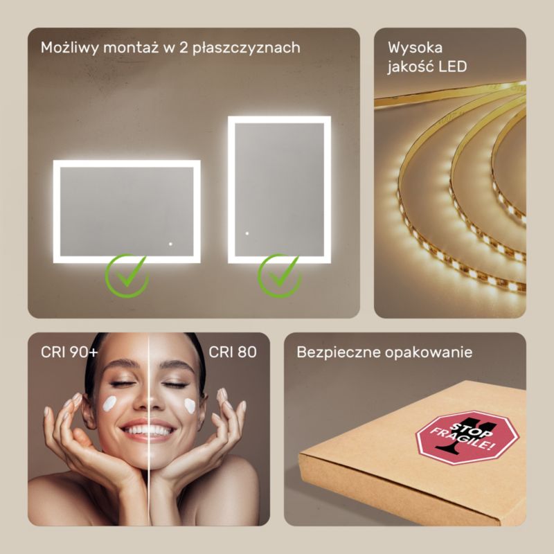 Rektangulært LED-spejl 100x70 cm med Touch Betjening