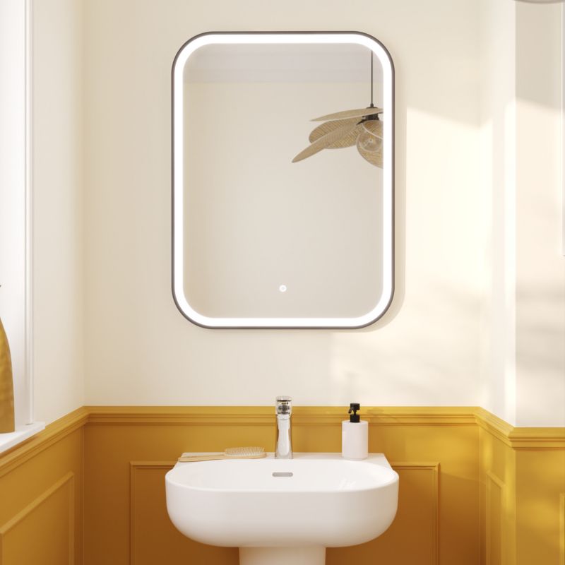 Rektangulært LED-spejl 80x60 cm Sort