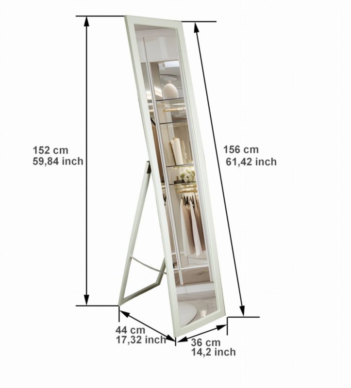 Stående spejl BD art til garderobe i skandinavisk stil 155 x 35,8 cm hvid 1 stk.