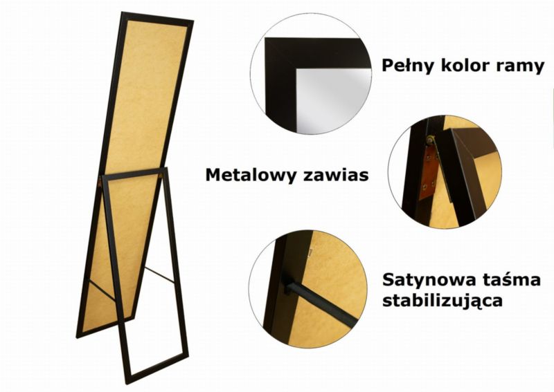 Stående spejl BD art til garderobe skandinavisk 155 x 35,8 cm sort 1 stk.