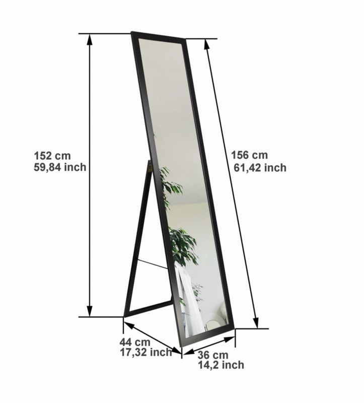 Stående spejl BD art til garderobe skandinavisk 155 x 35,8 cm sort 1 stk.
