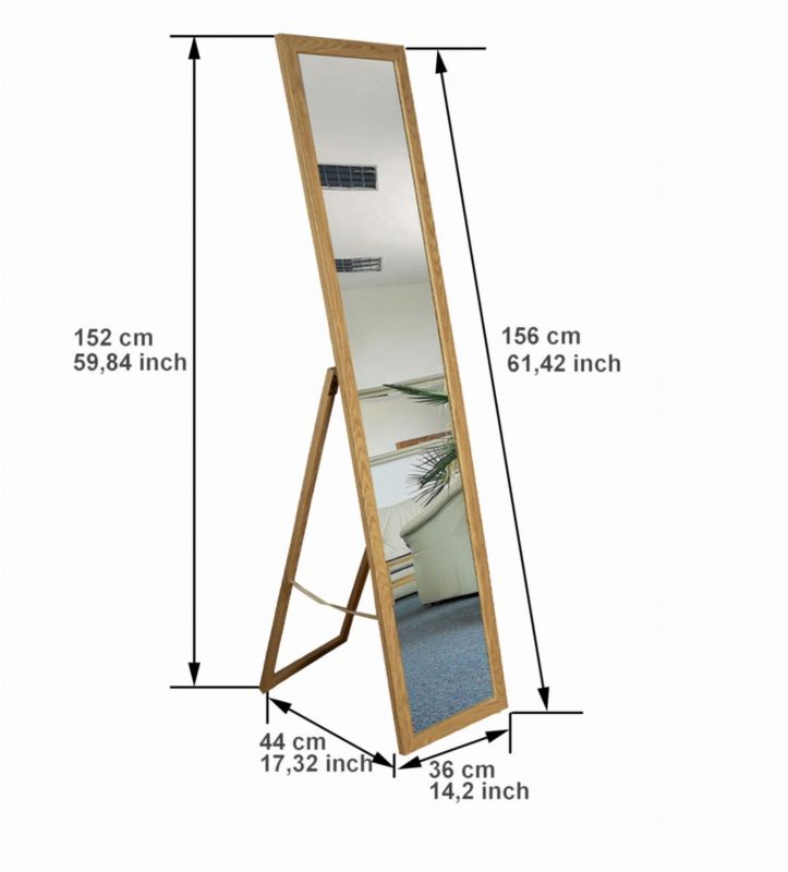 BD Art fritstående spejl til garderobe i skandinavisk stil 155 x 35,8 cm i egetræ