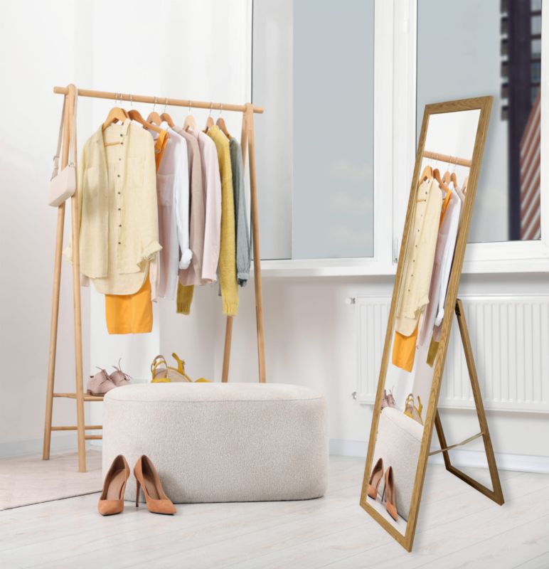 BD Art fritstående spejl til garderobe i skandinavisk stil 155 x 35,8 cm i egetræ