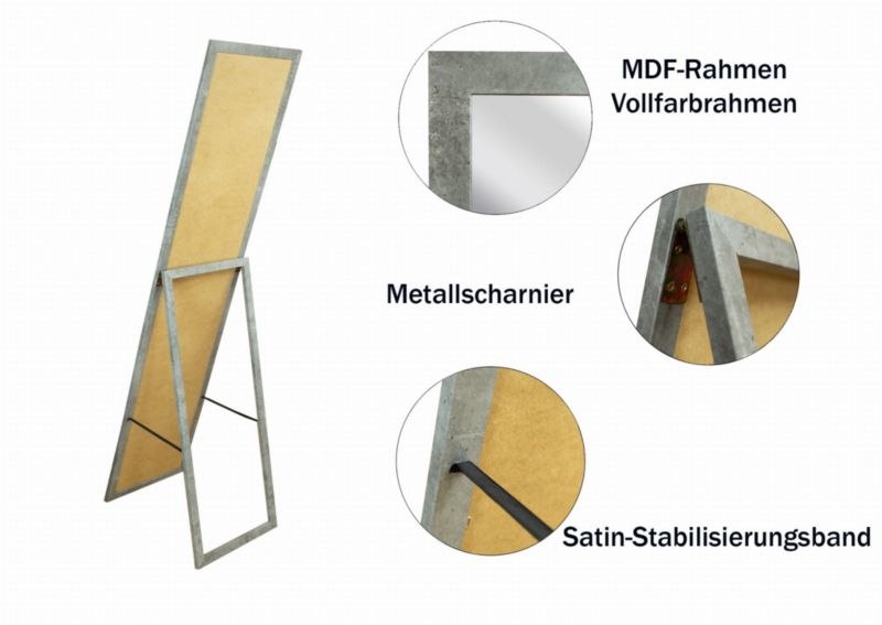 BD Art stående spejl til garderobe i skandinavisk stil 155 x 35,8 cm betonfarve, 1 stk.