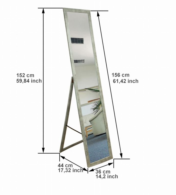 BD Art stående spejl til garderobe i skandinavisk stil 155 x 35,8 cm betonfarve, 1 stk.