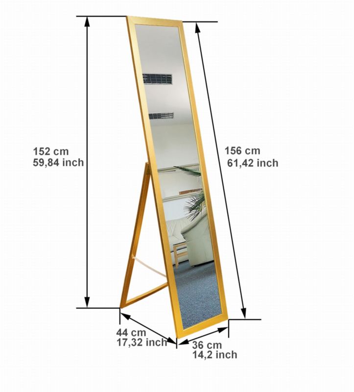 BD Art fritstående spejl til garderobe i skandinavisk stil 155 x 35,8 cm i guldfarve, 1 stk.