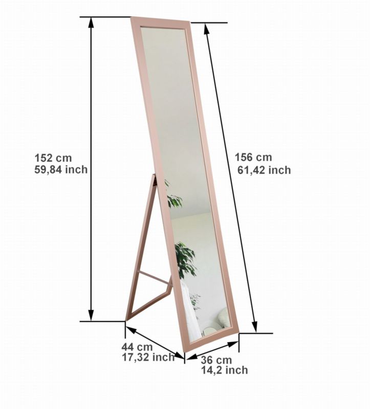 Stående spejl til garderobe BD art 155 x 35,8 cm i rosa Flamingo, 1 stk.