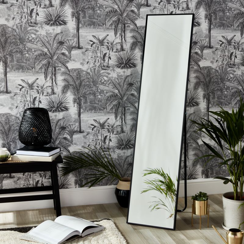 Rektangulært stående spejl 35x150 cm sort aluminium