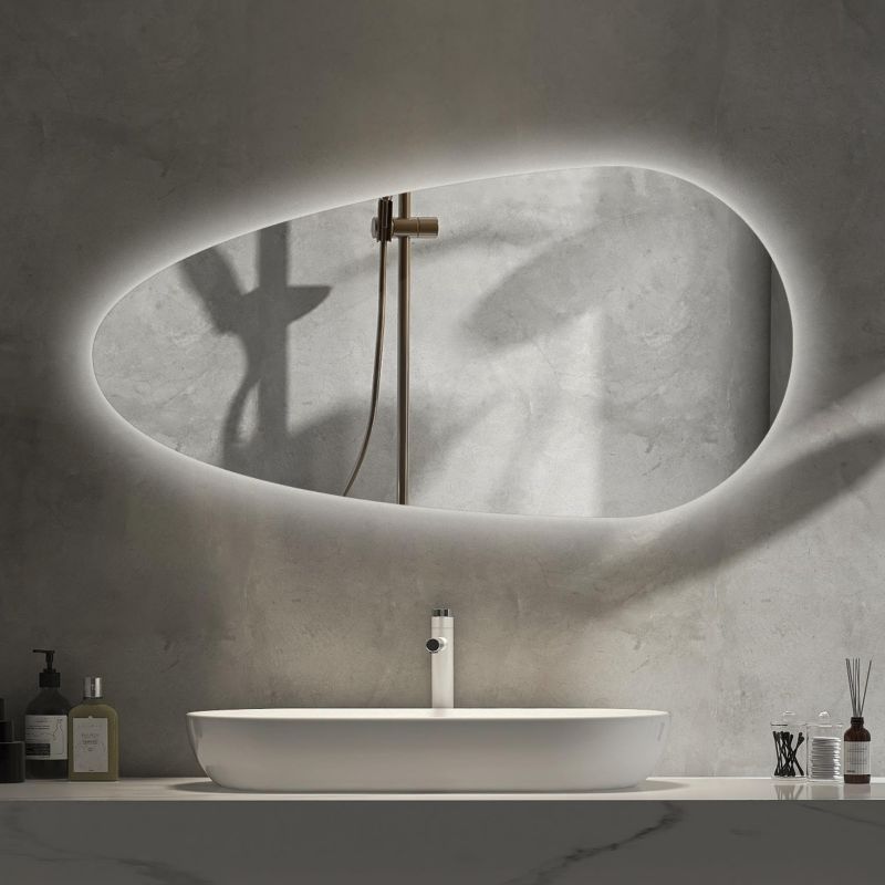 Tulup LED-spejl med uregelmæssig form, varm belysning, 35x70 cm, badeværelsesspejl, 1 stk.