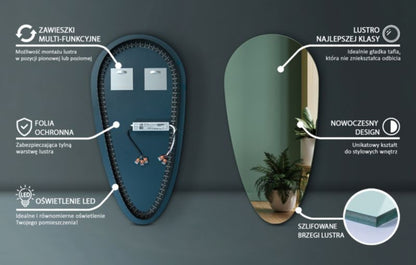 Tulup LED-spejl med uregelmæssig form, varmt lys, 50 x 100 cm, stort, oplyst, 1 stk.