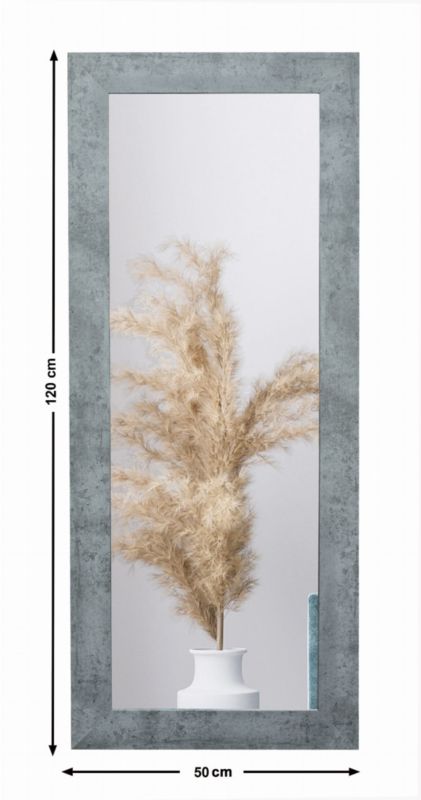 BD art hængespejl i dekorativ ramme 120x50 cm i betongrå til stue, værelse og soveværelse, 1 stk.