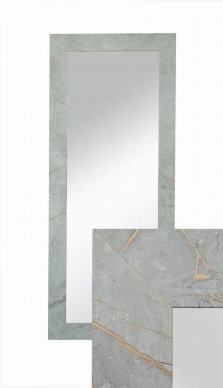 Hængespejl BD art i dekorativ ramme 120x50 cm betonfarvet med gulddetaljer til stue, værelse og soveværelse, 1 stk.