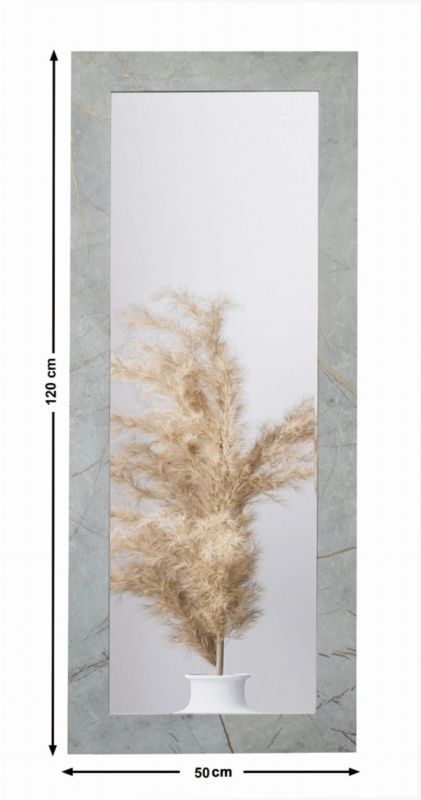 Hængespejl BD art i dekorativ ramme 120x50 cm betonfarvet med gulddetaljer til stue, værelse og soveværelse, 1 stk.