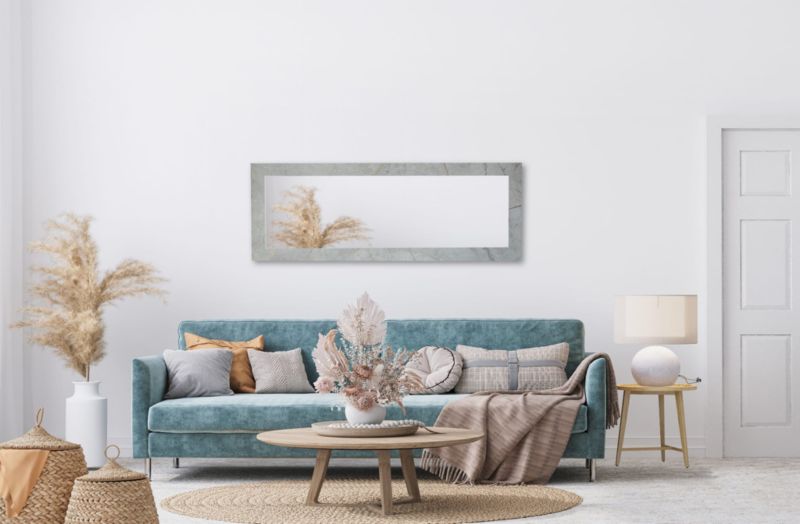 Hængespejl BD art i dekorativ ramme 120x50 cm betonfarvet med gulddetaljer til stue, værelse og soveværelse, 1 stk.