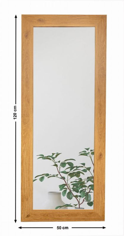 BD art hængespejl i dekorativ ramme 120x50 cm, egetræsfarvet til stue og soveværelse, 1 stk.