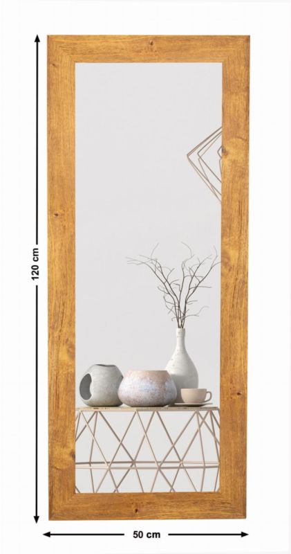 BD art hængespejl i dekorativ ramme 120x50 cm i olieret egetræ til stue, værelse og soveværelse, 1 stk.