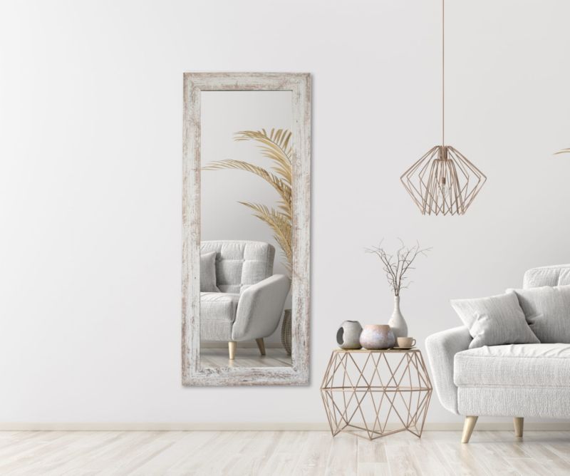 BD art hængespejl i dekorativ ramme 120x50 cm i blegnet fyrretræ til stue og soveværelse, 1 stk.