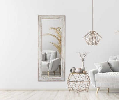 BD art hængespejl i dekorativ ramme 120x50 cm i blegnet fyrretræ til stue og soveværelse, 1 stk.