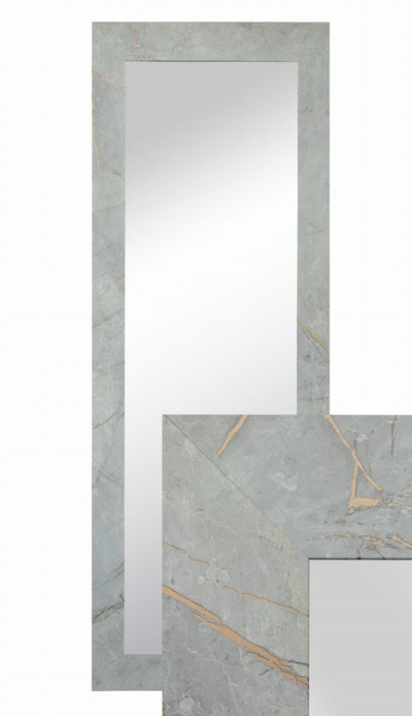 BD art hængespejl i dekorativ ramme 150x50 cm i betongrå og guld til stue og soveværelse, 1 stk.