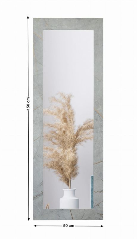 BD art hængespejl i dekorativ ramme 150x50 cm i betongrå og guld til stue og soveværelse, 1 stk.
