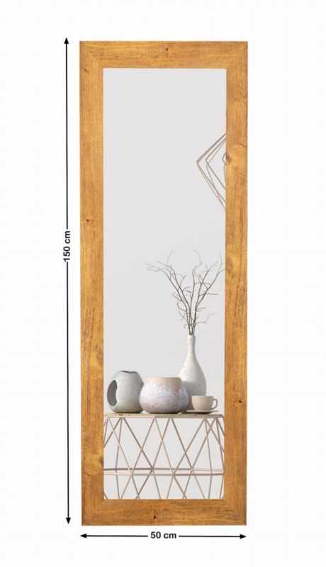 BD art hængespejl i dekorativ ramme 150x50 cm, farve olieret eg til stue, soveværelse, 1 stk.