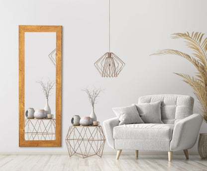 BD art hængespejl i dekorativ ramme 150x50 cm, farve olieret eg til stue, soveværelse, 1 stk.