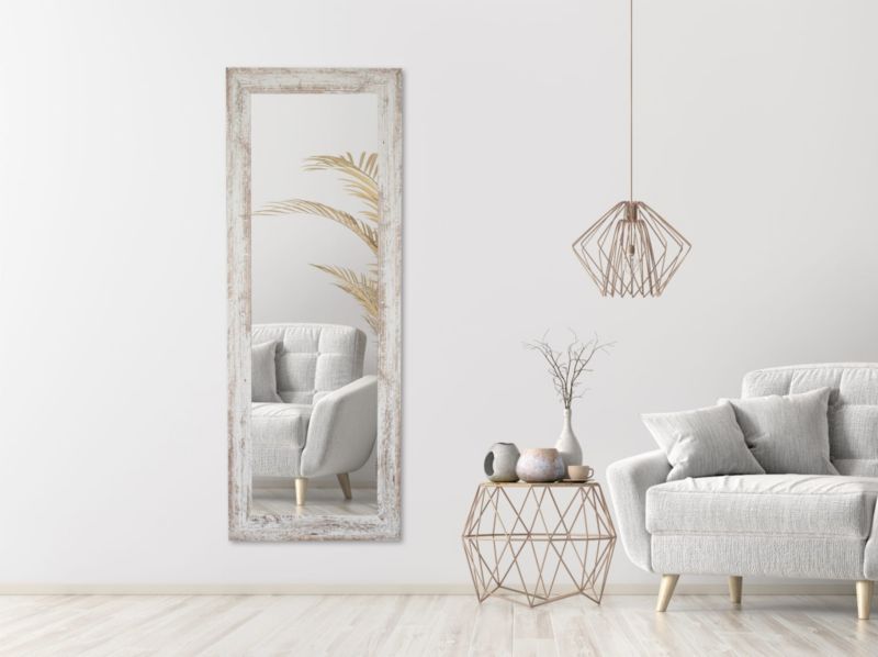 BD art hængespejl i dekorativ ramme 150x50 cm i blegnet fyrretræ til stue, værelse og soveværelse, 1 stk.