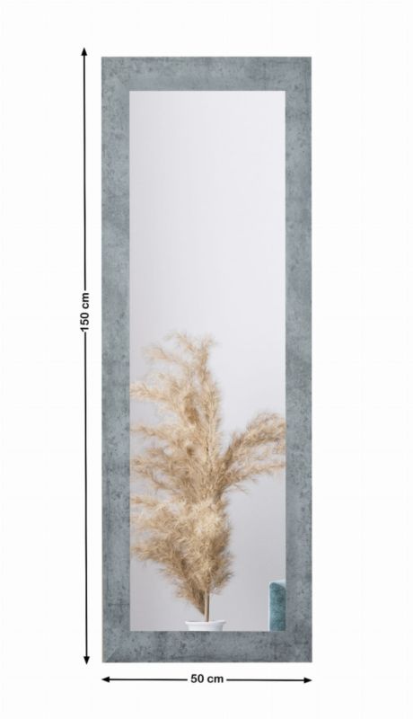 BD art hængespejl i dekorativ ramme 150x50 cm i betongrå til stue og soveværelse, 1 stk.