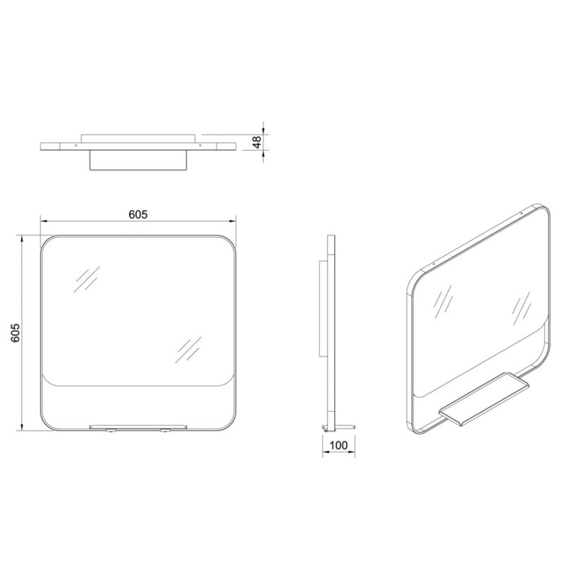 Spejl med hylde Rektangulært 60,5 x 47,5 cm Sort Aluminium