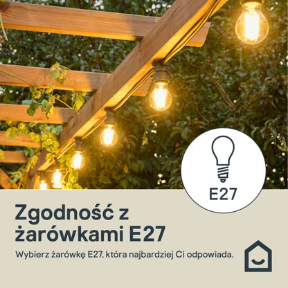 Lyskæde 10x E27 7,95 m Sort IP44 | 5059340847504