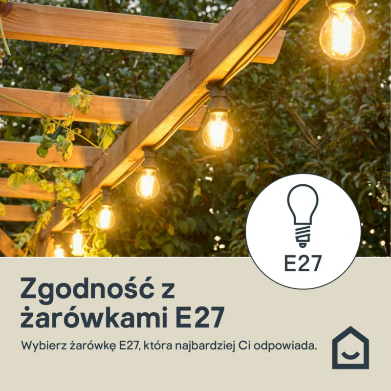 Lyskæde 10x E27 7,95 m Sort IP44 | 5059340847504