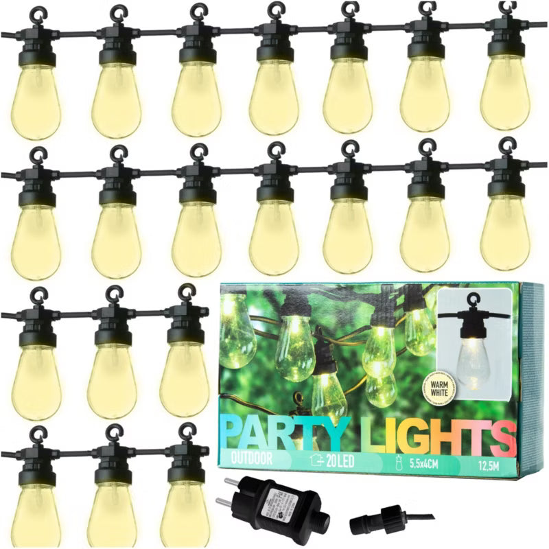 Lyskæde 12,5 m 20 LED Varm Hvid IP44 Sort