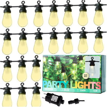 Lyskæde 12,5 m 20 LED Varm Hvid IP44 Sort