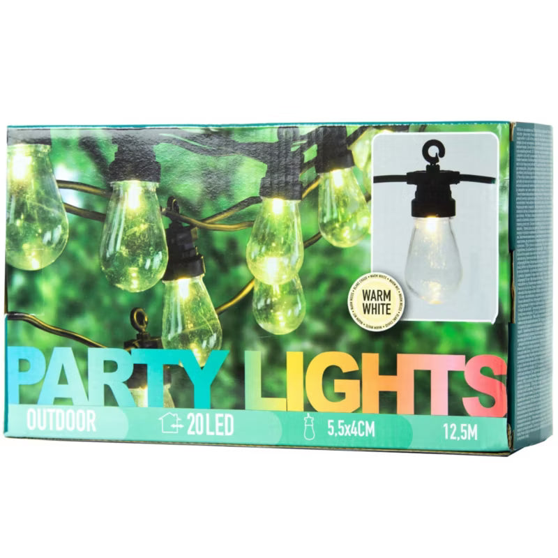 Lyskæde 12,5 m 20 LED Varm Hvid IP44 Sort