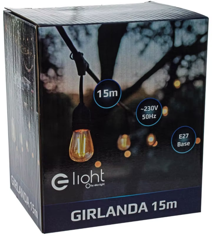 Lyskæde 15x E27 15 m Sort IP44 | 5902693776932