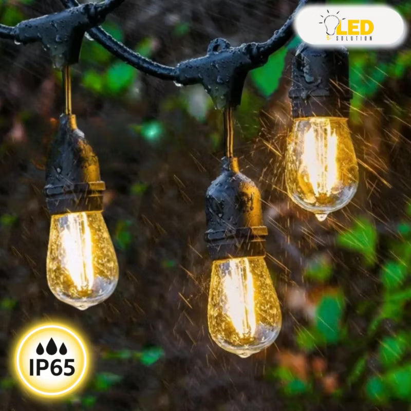 Lyskæde 20 m Sort IP65 med 20 E27 LED Pærer