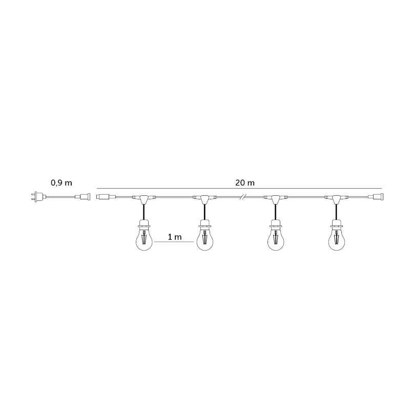 Lyskæde LED Baja 20 m 20x1W E27 Sort