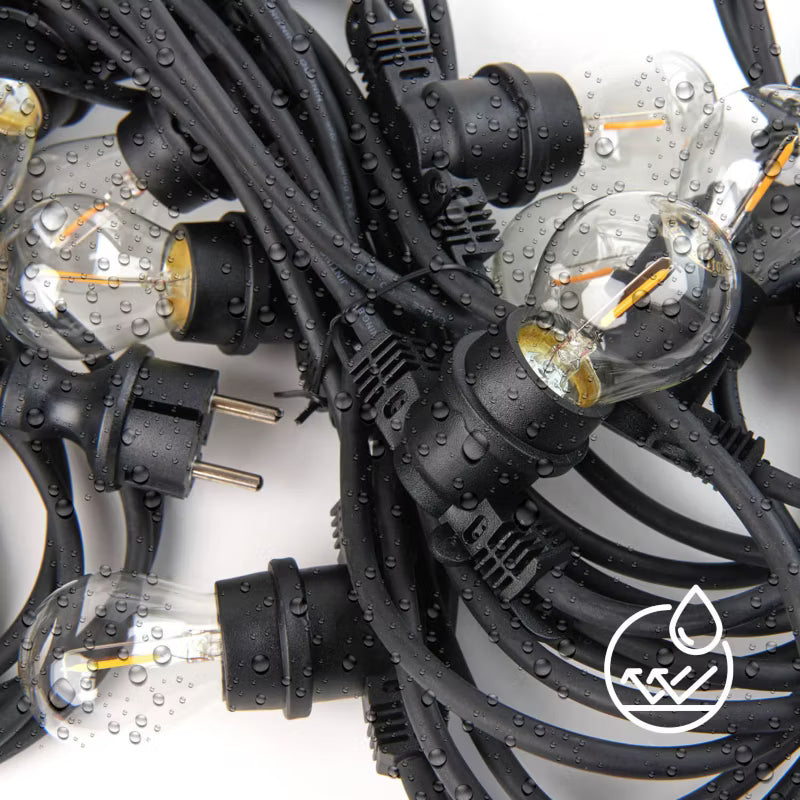 Lyskæde Udendørs 10 m Sort med 10 LED Pærer IP44