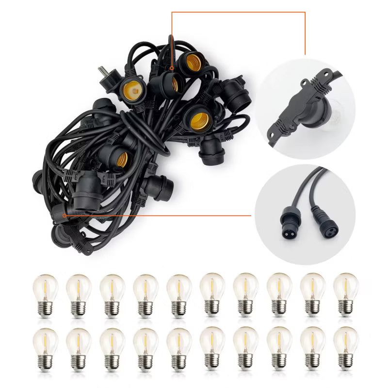 Lyskæde Udendørs 10 m Sort med 20 LED Pærer