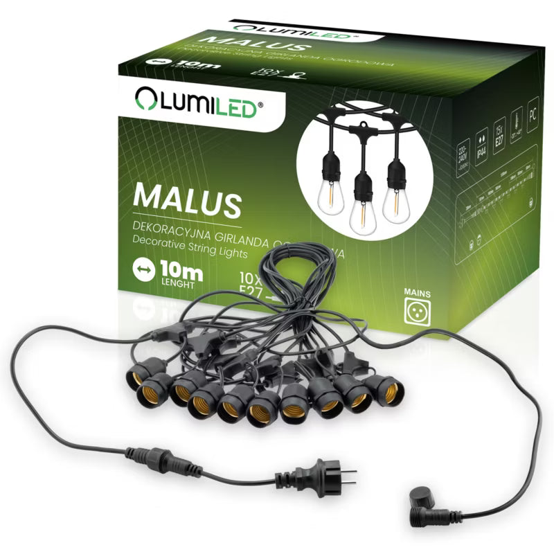 Lyskæde Udendørs MALUS 10m 10xE27 Sort IP44