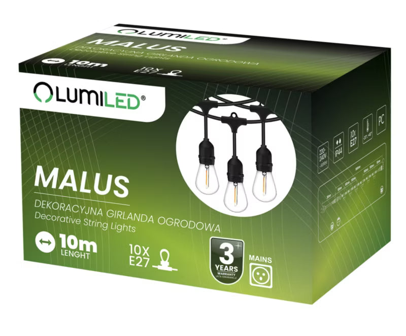 Lyskæde Udendørs MALUS 10m 10xE27 Sort IP44