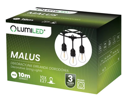 Lyskæde Udendørs MALUS 10m 10xE27 Sort IP44