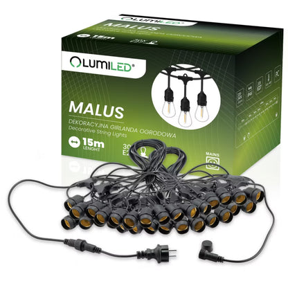 Lyskæde Udendørs MALUS 15m 30xE27 Sort IP44
