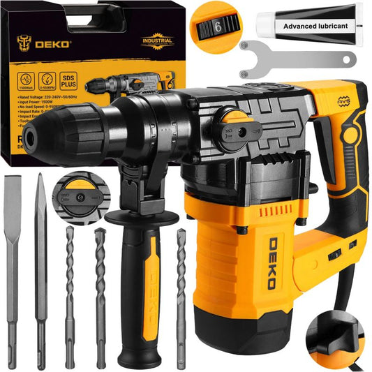 Rotationshammer DEKO SDS Plus 6J 1500W 1 sæt