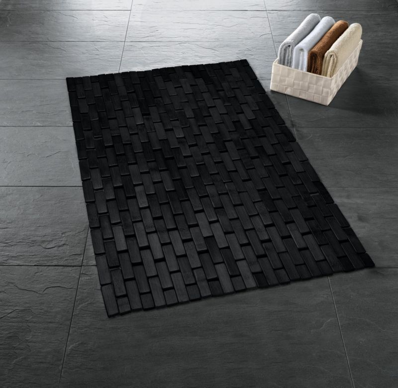 Bambus Bademåtte 70x50 cm Sort Skridsikker 1 stk.