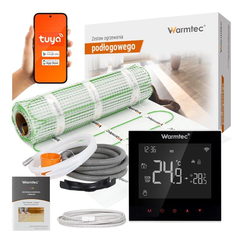 Varmemåtte Sæt 1,5 m² 100W/m² med Sort Wi-Fi Termostat DSE-15/SRT20W