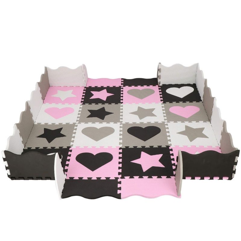 Springos puslespilsmåtte med hjerter og stjerner til børn 150x150 cm EVA-skum 1 stk.