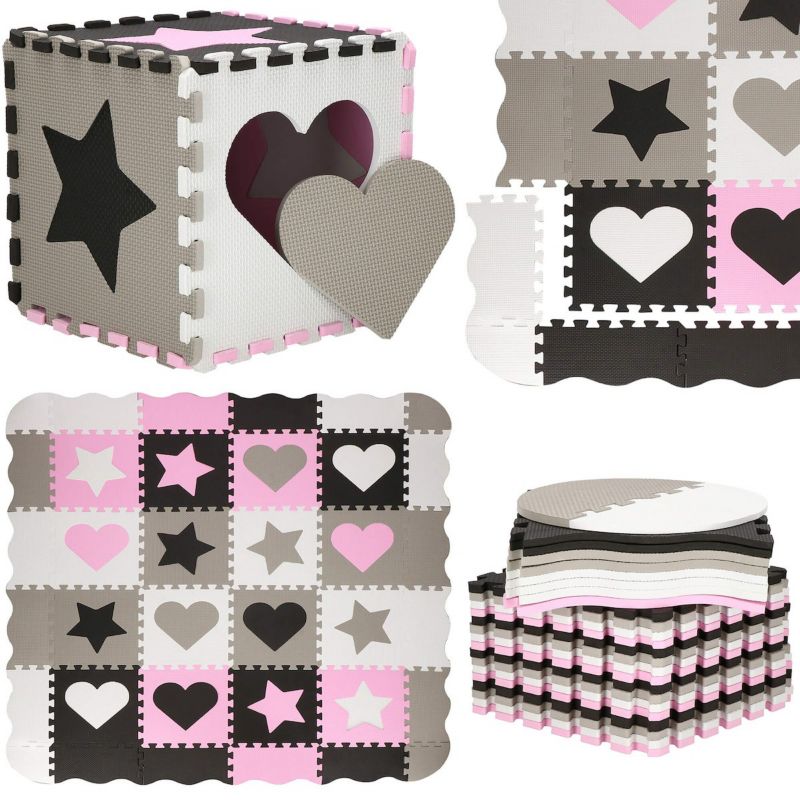 Springos puslespilsmåtte med hjerter og stjerner til børn 150x150 cm EVA-skum 1 stk.